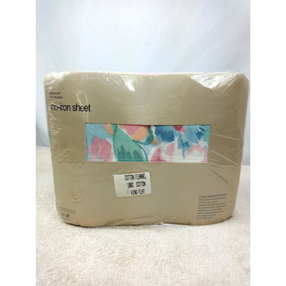 NOS Vintage Westpoint Stevens King Flat Sheet‎ Cotton Flannel Floral Irregular